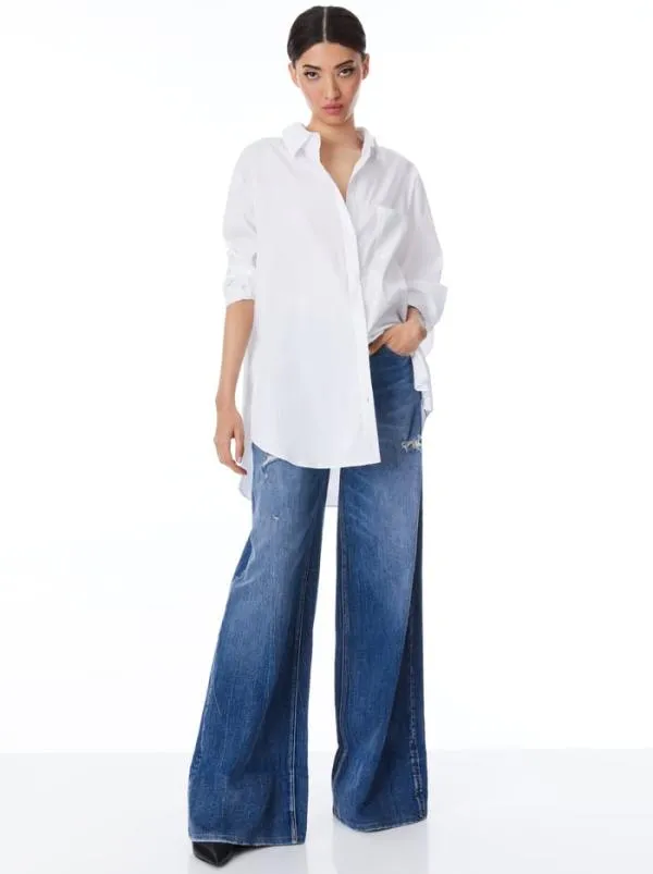 Tops Women Alice Olivia FINELY OVERSIZED LONG BUTTON DOWN SHIRT White