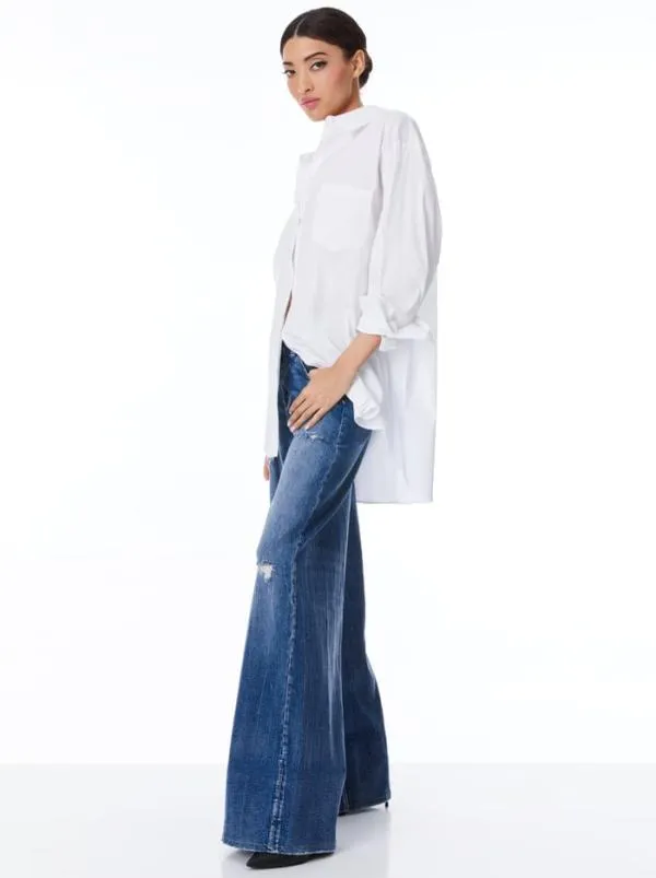 Tops Women Alice Olivia FINELY OVERSIZED LONG BUTTON DOWN SHIRT White