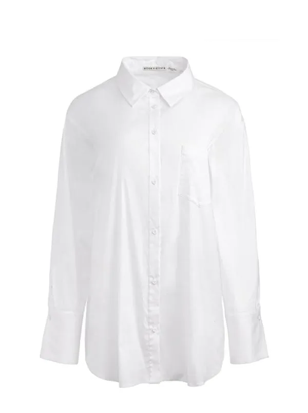 Tops Women Alice Olivia FINELY OVERSIZED LONG BUTTON DOWN SHIRT White