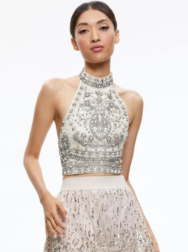 Tops Women Alice Olivia GATZ EMBELLISHED HIGH NECK TOP Multi