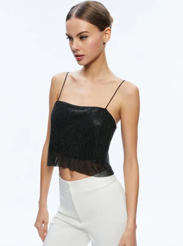 Tops Women Alice Olivia GRAZI EMBELLISHED SPAGHETTI STRAP TOP Black