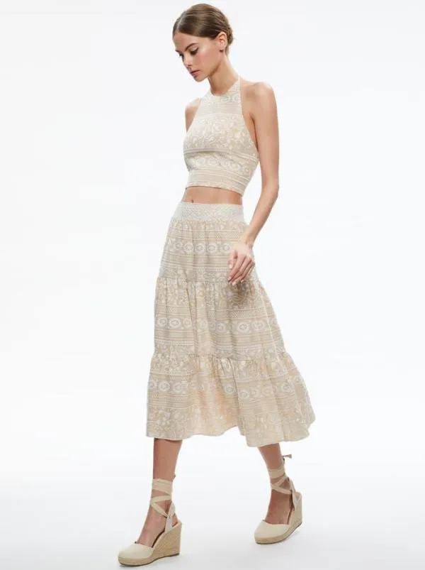Tops Women Alice Olivia JAYMEE TIE NECK CROPPED HALTER TOP Naturalwhite