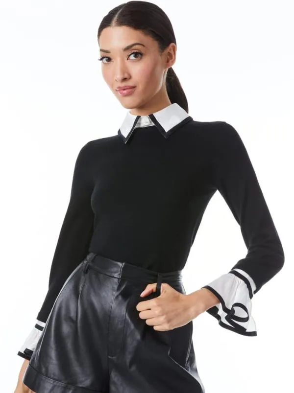 Tops Women Alice Olivia JUSTINA COMBINATION SWEATER Black Combo
