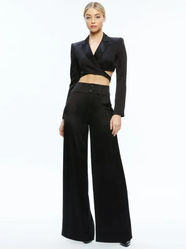 Tops Women Alice Olivia LEONE CROPPED WRAP BLAZER Black