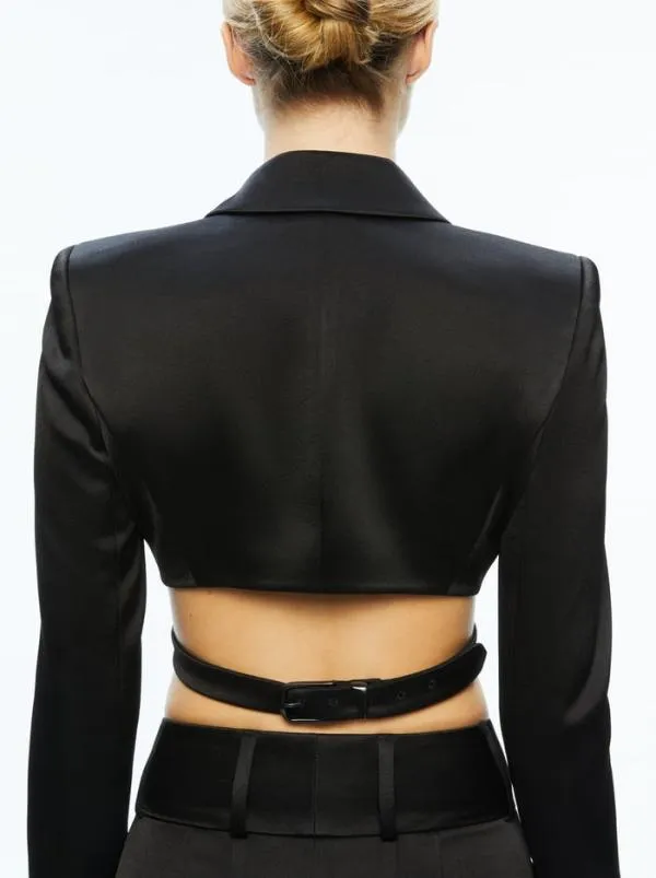 Tops Women Alice Olivia LEONE CROPPED WRAP BLAZER Black