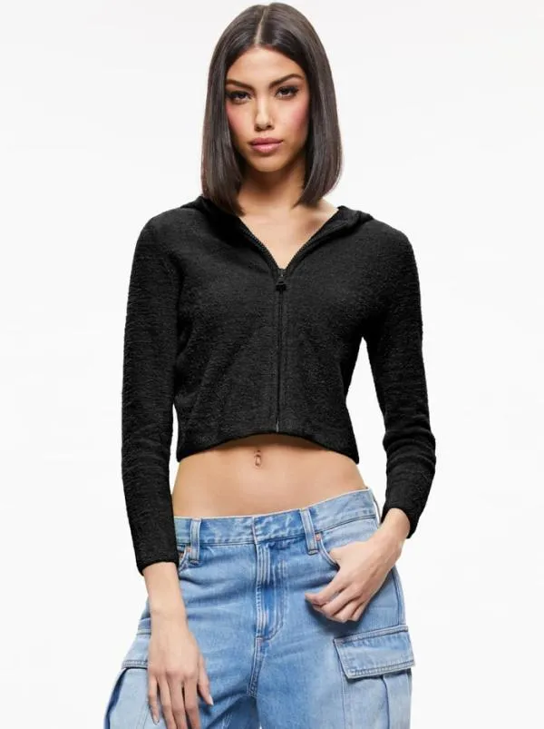 Tops Women Alice Olivia LIDELL CROPPED ZIP UP HOODIE Black