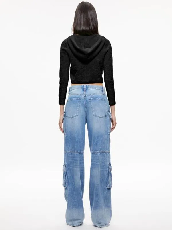 Tops Women Alice Olivia LIDELL CROPPED ZIP UP HOODIE Black