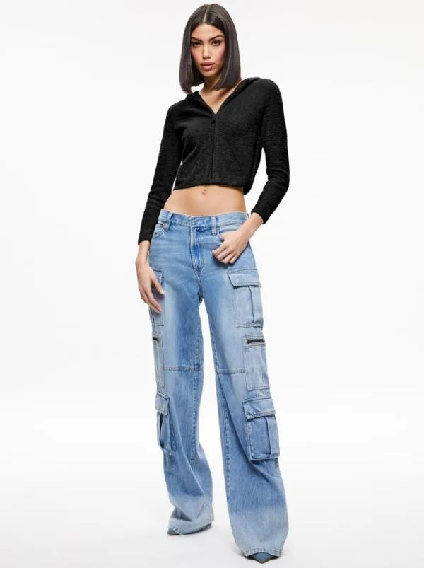 Tops Women Alice Olivia LIDELL CROPPED ZIP UP HOODIE Black