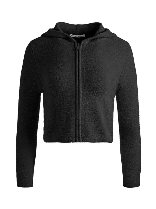 Tops Women Alice Olivia LIDELL CROPPED ZIP UP HOODIE Black