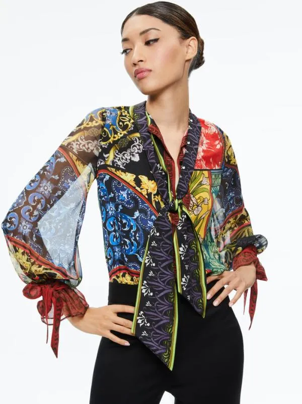 Tops Women Alice Olivia LLOYD TIE NECK BLOUSE After Sunset
