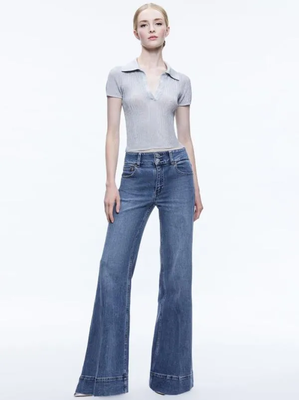 Tops Women Alice Olivia MARTHA METALLIC POLO CROP TOP Silver