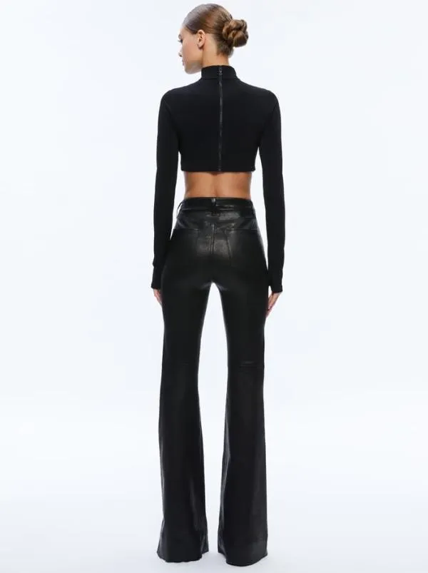 Tops Women Alice Olivia MELANGE RHINESTONE CROPPED TURTLENECK Black