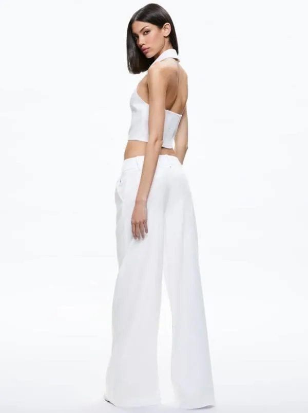 Tops Women Alice Olivia MERI CROPPED HALTER BLAZER TOP White