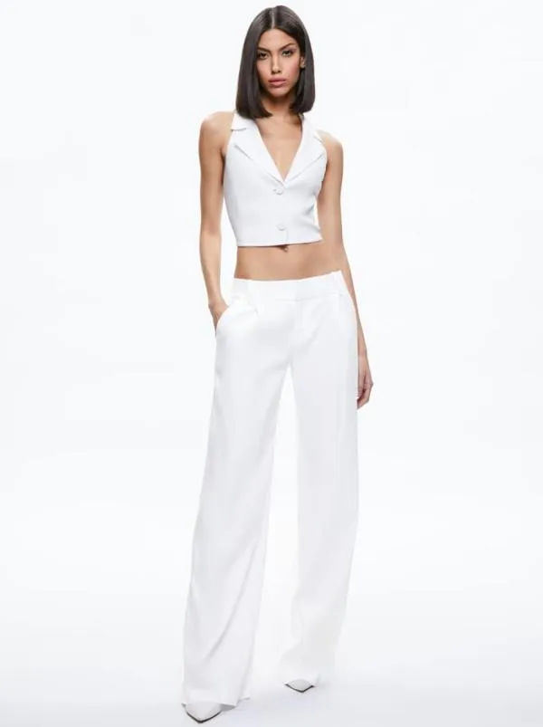 Tops Women Alice Olivia MERI CROPPED HALTER BLAZER TOP White