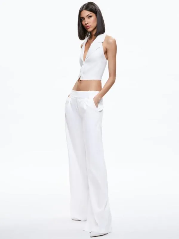 Tops Women Alice Olivia MERI CROPPED HALTER BLAZER TOP White