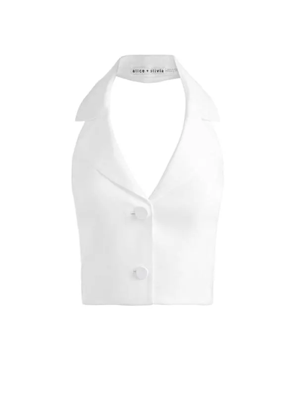 Tops Women Alice Olivia MERI CROPPED HALTER BLAZER TOP White