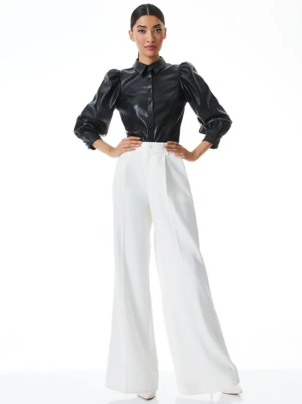 Tops Women Alice Olivia NADINE VEGAN LEATHER BUTTON DOWN Black