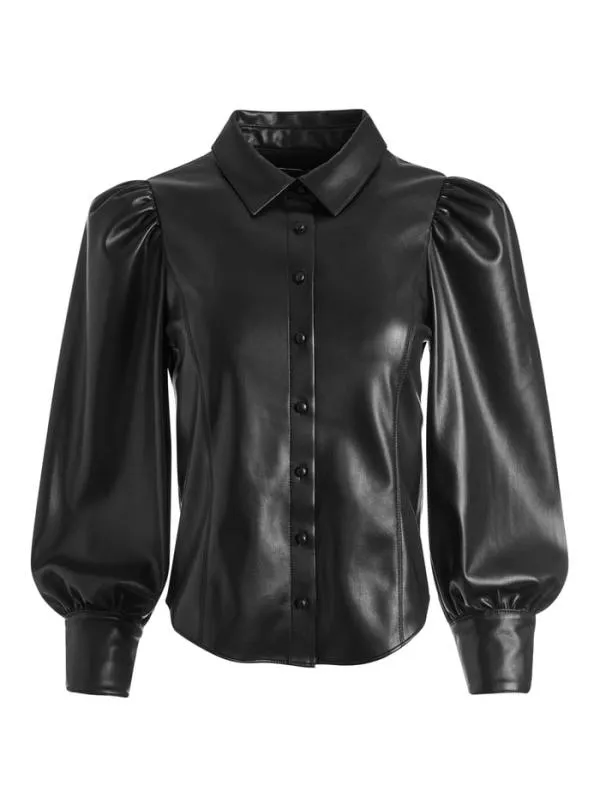 Tops Women Alice Olivia NADINE VEGAN LEATHER BUTTON DOWN Black