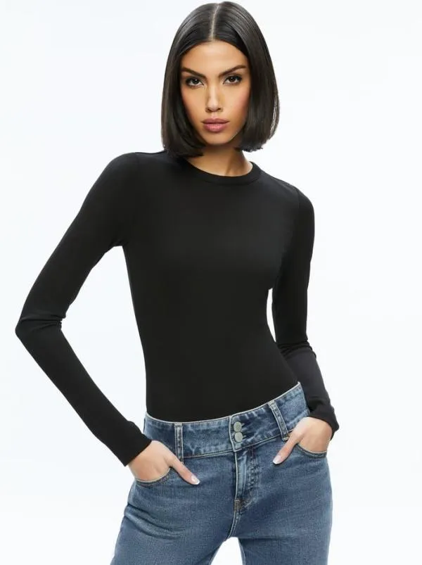 Tops Women Alice Olivia OLEA ROUND NECK BODYSUIT Black