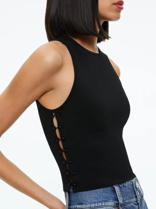 Tops Women Alice Olivia SOLEIL OPEN SIDE TANK Black
