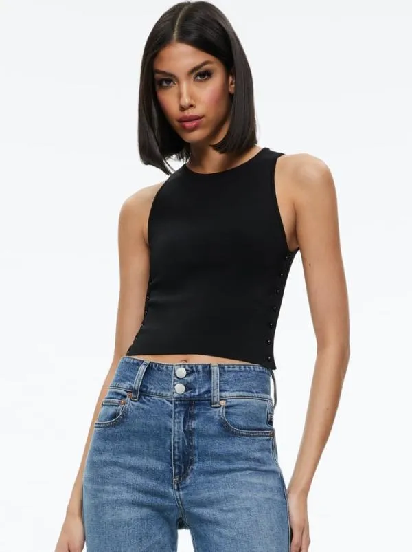 Tops Women Alice Olivia SOLEIL OPEN SIDE TANK Black