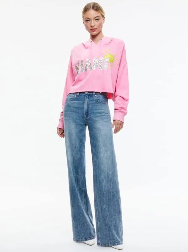 Tops Women Alice Olivia SUNNY BOXY CROPPED HOODIE Ballet Slipper