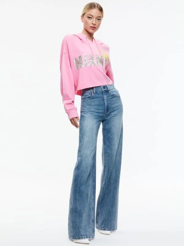 Tops Women Alice Olivia SUNNY BOXY CROPPED HOODIE Ballet Slipper