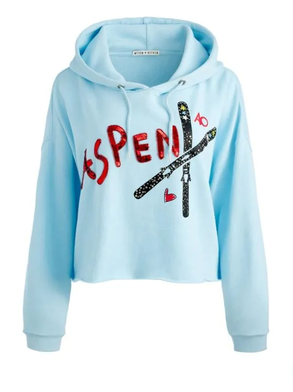 Tops Women Alice Olivia SUNNY BOXY CROPPED HOODIE Ice