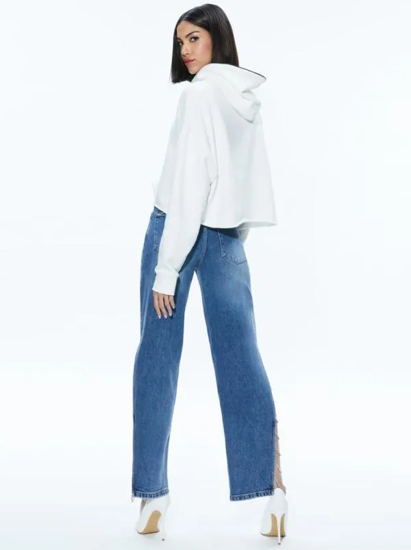 Tops Women Alice Olivia SUNNY BOXY STACEFACE CROPPED HOODIE Optic White