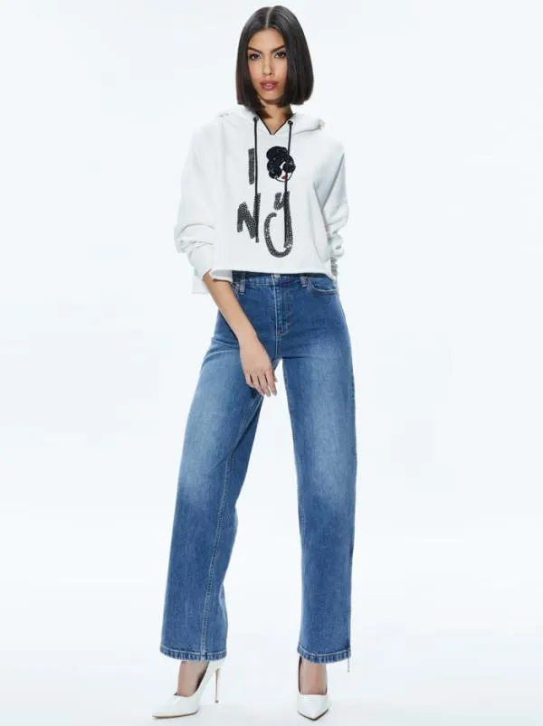 Tops Women Alice Olivia SUNNY BOXY STACEFACE CROPPED HOODIE Optic White