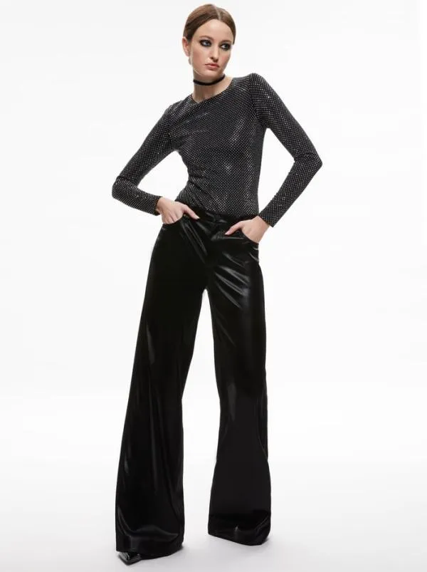 Tops Women Alice Olivia TAEYN EMBELLISHED CREW NECK BODYSUIT Blacksilver