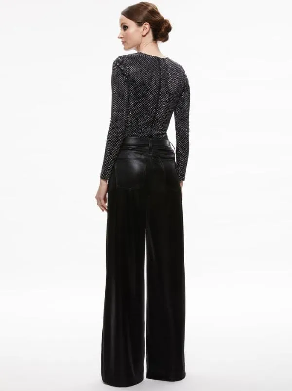 Tops Women Alice Olivia TAEYN EMBELLISHED CREW NECK BODYSUIT Blacksilver