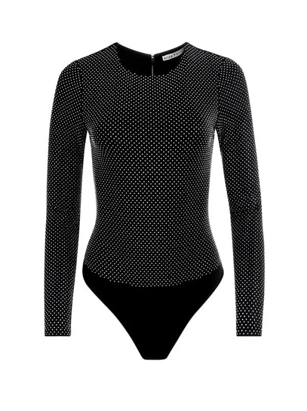 Tops Women Alice Olivia TAEYN EMBELLISHED CREW NECK BODYSUIT Blacksilver