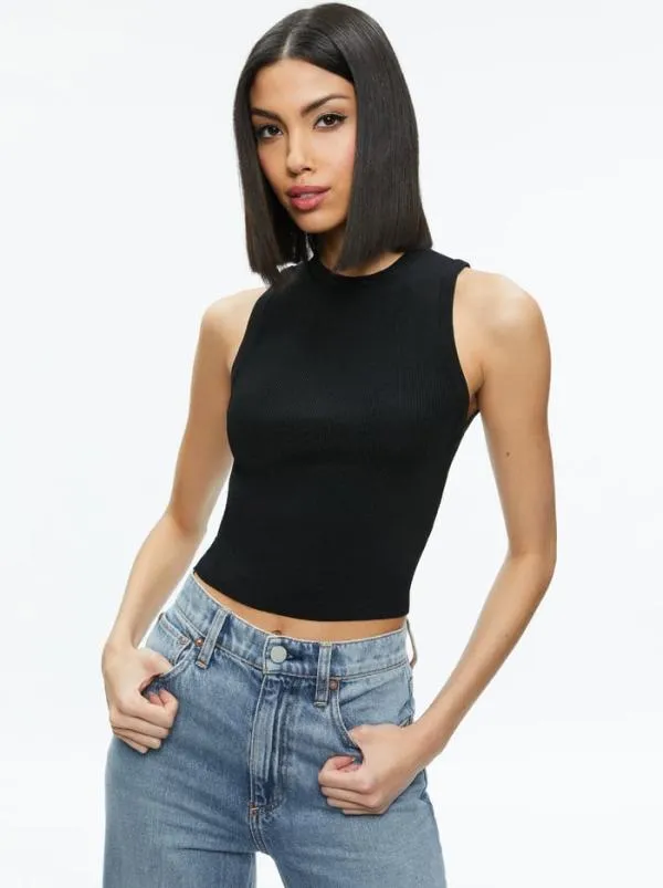 Tops Women Alice Olivia TONITA RIBBED TANK Black