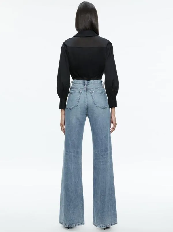Tops Women Alice Olivia TRUDY CROPPED BUTTON DOWN Black