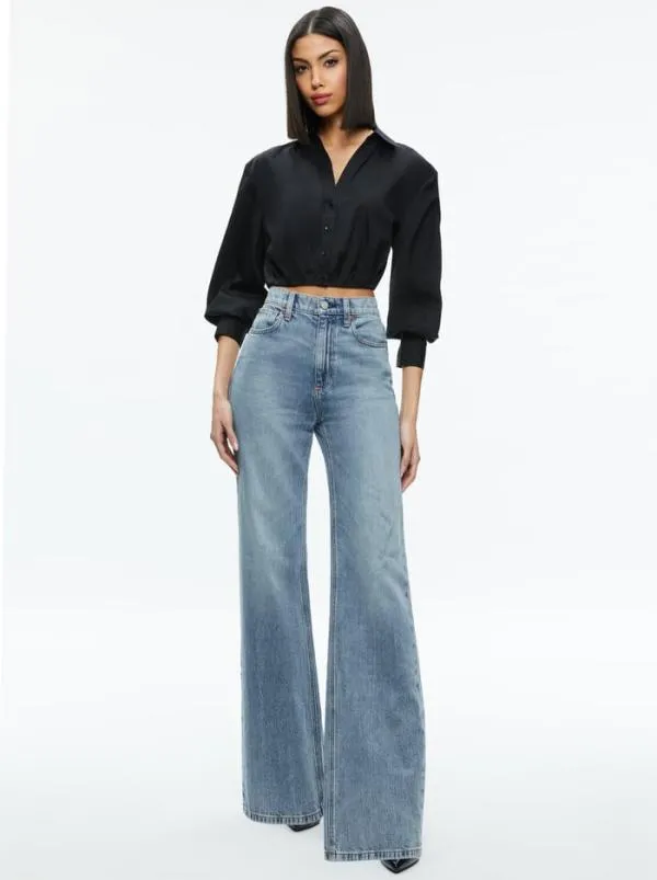 Tops Women Alice Olivia TRUDY CROPPED BUTTON DOWN Black