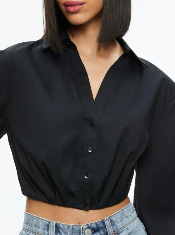 Tops Women Alice Olivia TRUDY CROPPED BUTTON DOWN Black