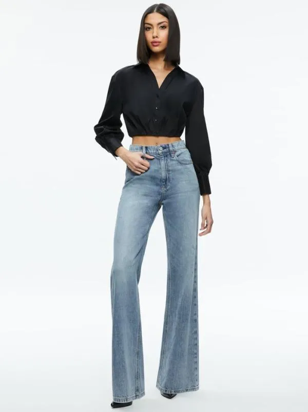 Tops Women Alice Olivia TRUDY CROPPED BUTTON DOWN Black
