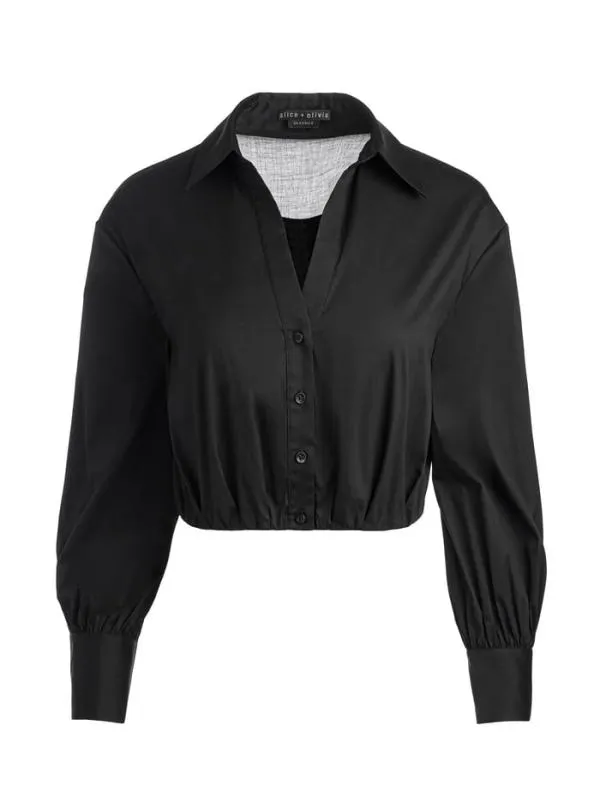Tops Women Alice Olivia TRUDY CROPPED BUTTON DOWN Black