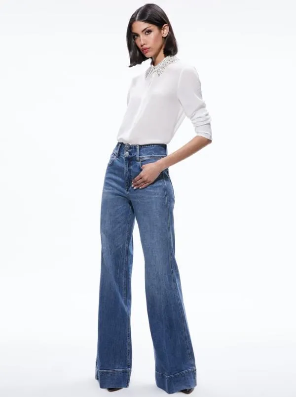 Tops Women Alice Olivia WILLA EMBELLISHED COLLAR TOP Off White