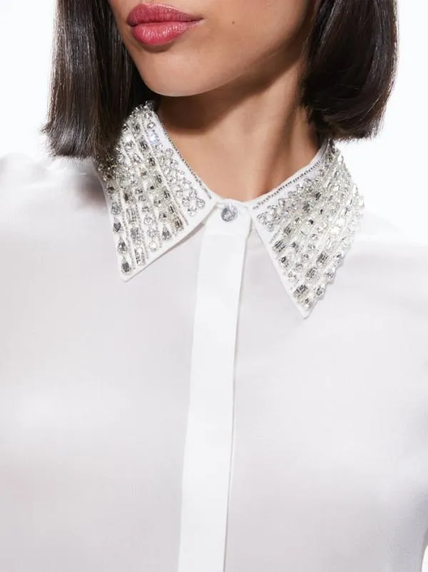 Tops Women Alice Olivia WILLA EMBELLISHED COLLAR TOP Off White
