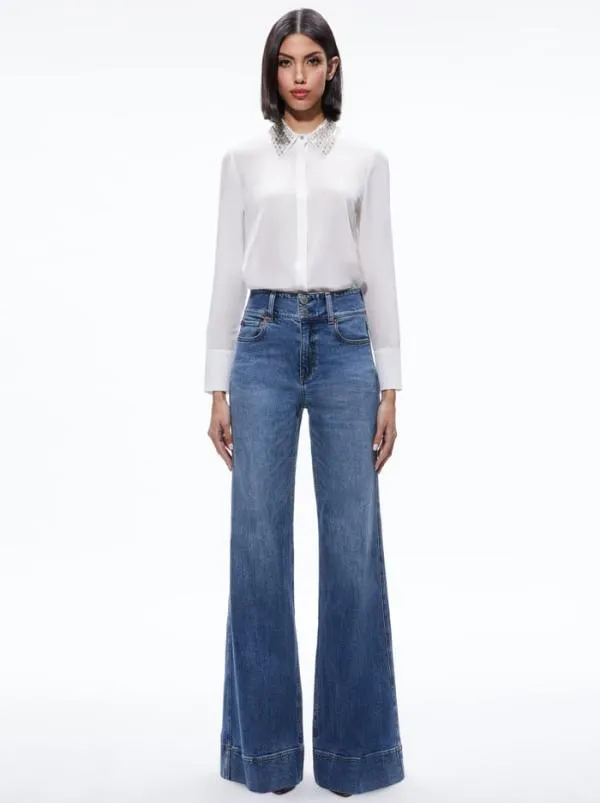 Tops Women Alice Olivia WILLA EMBELLISHED COLLAR TOP Off White