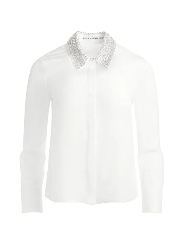 Tops Women Alice Olivia WILLA EMBELLISHED COLLAR TOP Off White