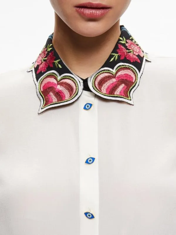 Tops Women Alice Olivia WILLA EMBROIDERED COLLAR PLACKET TOP Ecru