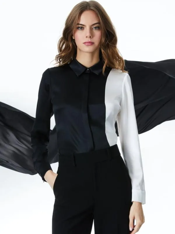 Tops Women Alice Olivia WILLA PLACKET TOP Blackoff White