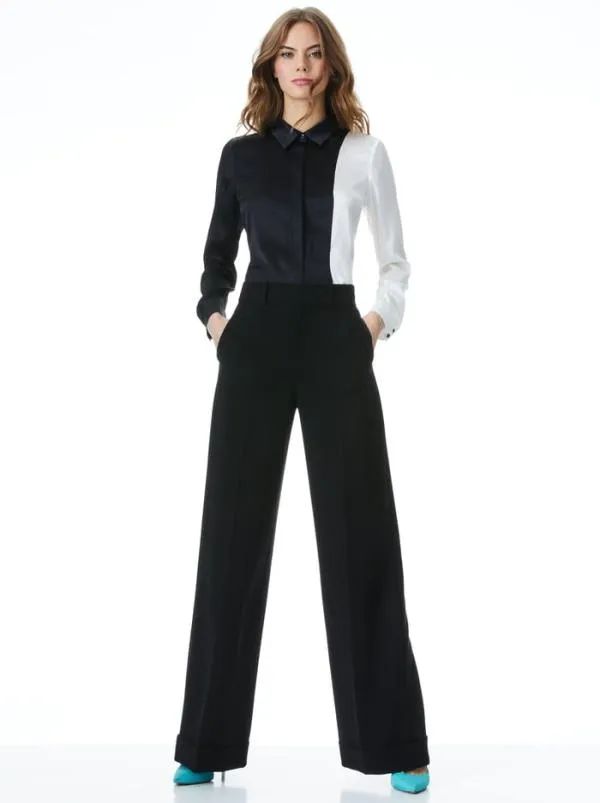 Tops Women Alice Olivia WILLA PLACKET TOP Blackoff White