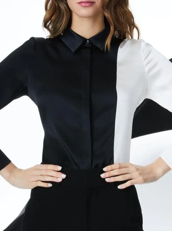 Tops Women Alice Olivia WILLA PLACKET TOP Blackoff White