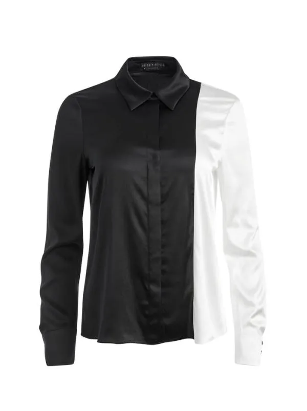 Tops Women Alice Olivia WILLA PLACKET TOP Blackoff White