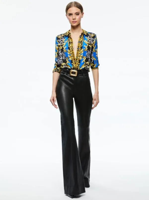 Tops Women Alice Olivia WILLA PLACKET TOP Regal Romance Sapphire