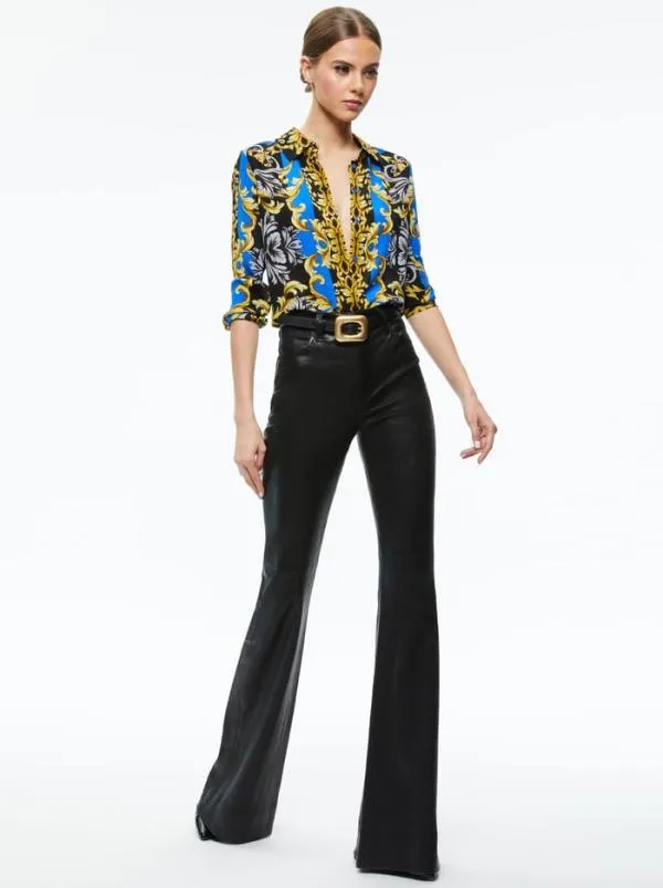 Tops Women Alice Olivia WILLA PLACKET TOP Regal Romance Sapphire